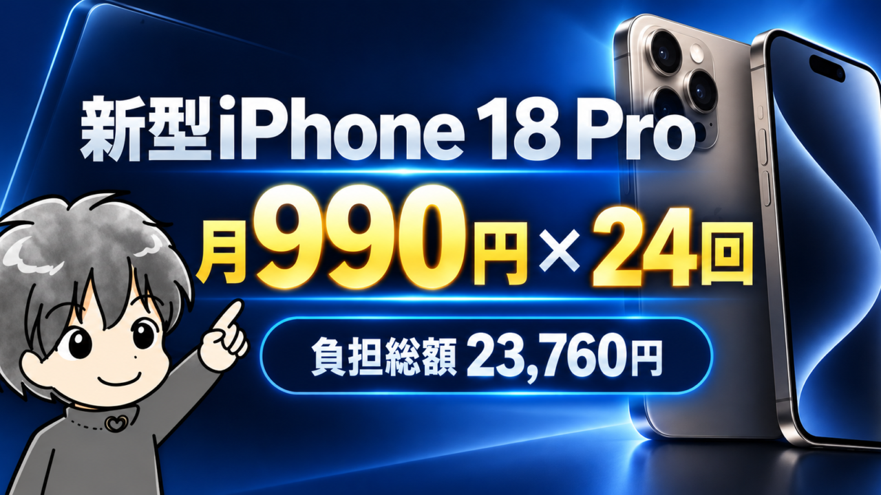 新型iPhone 18 Proが月990円、24回で負担総額23,760円
